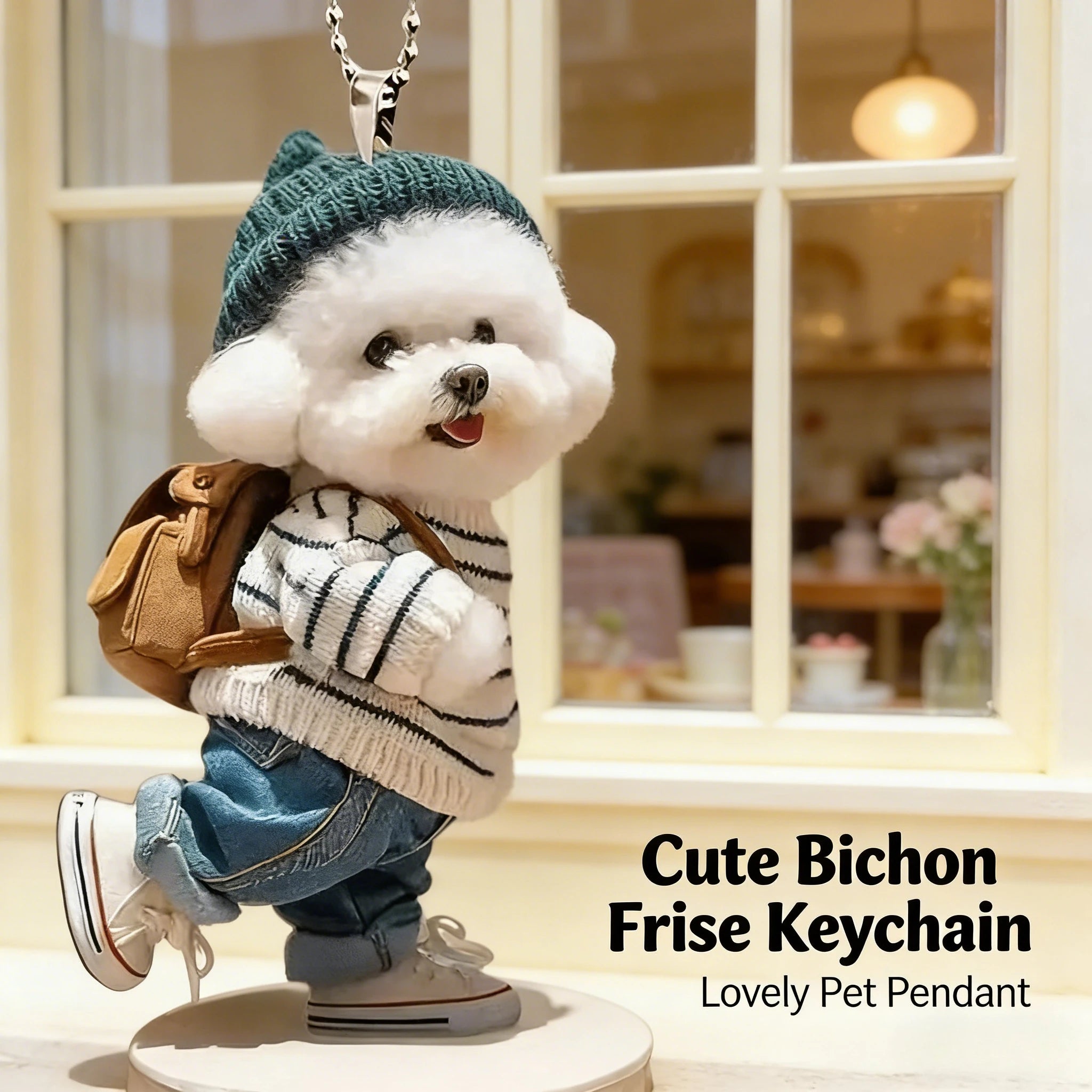 Fashion Puppy Keychain, Metal Dog Key Ring, Elegant Key Charm Gift for Friends Family